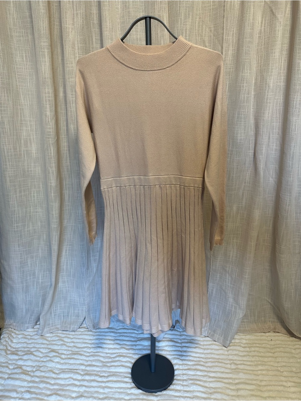 Umimi Ribbed Knit Beige Sweater Dress